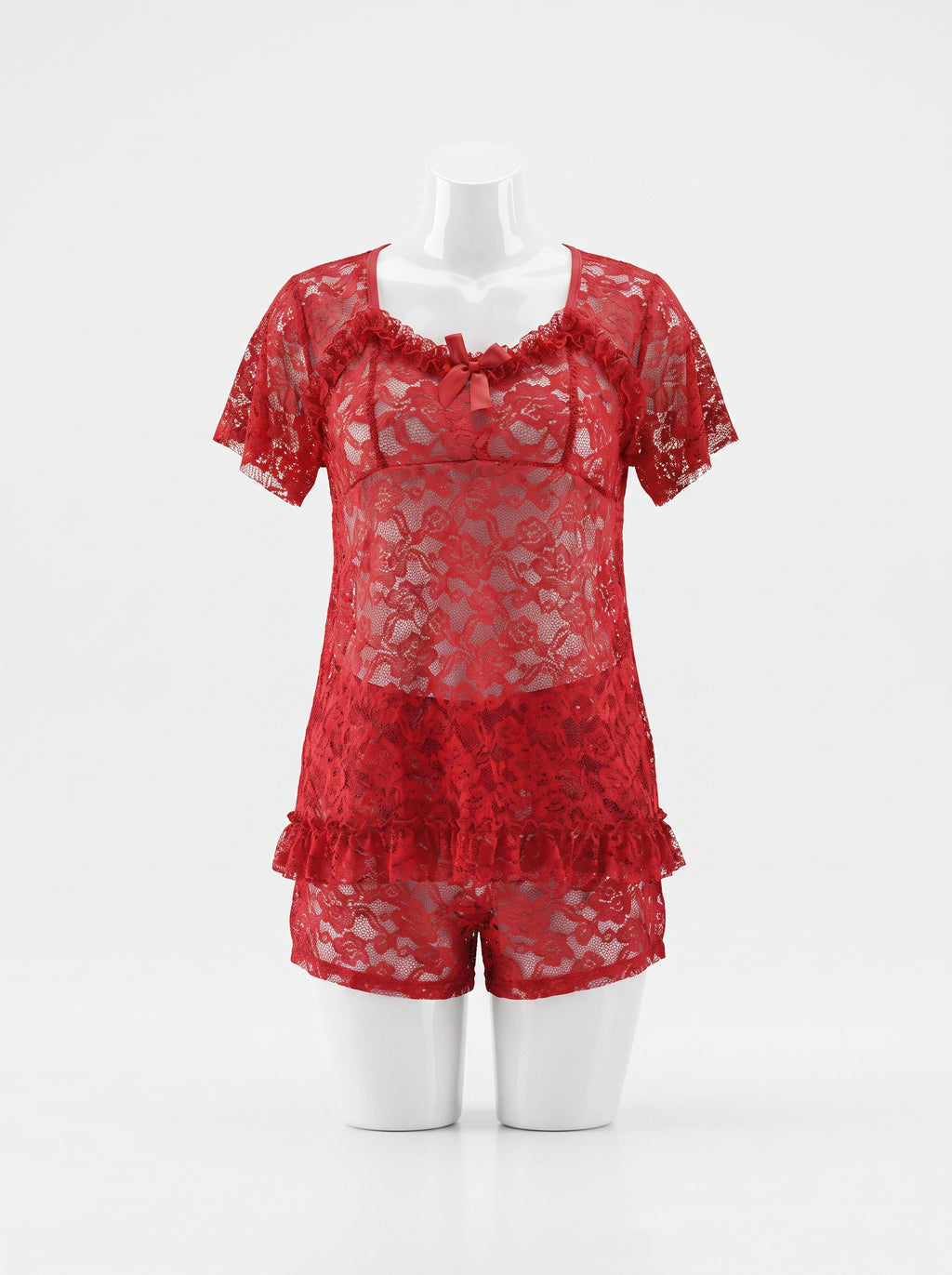 Red Lace Short Set