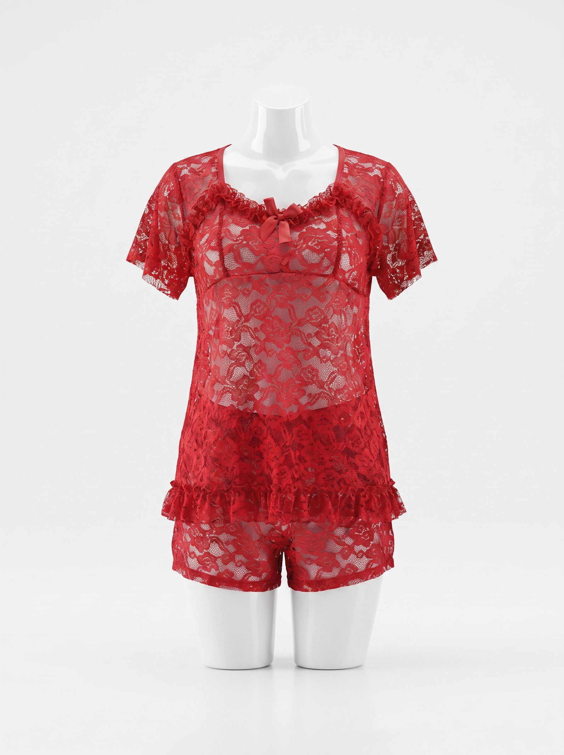 Red Lace Short Set