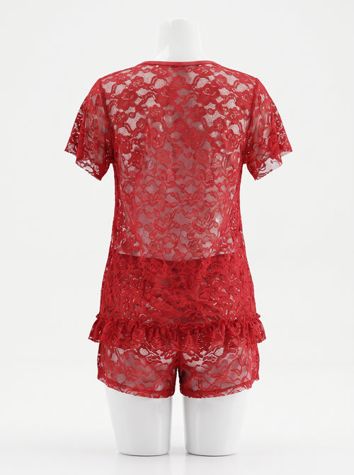 Red Lace Short Set